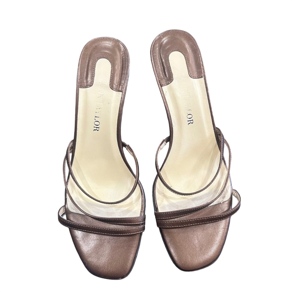 Ann Taylor Brown Leather & Clear Strap Heeled Sandals